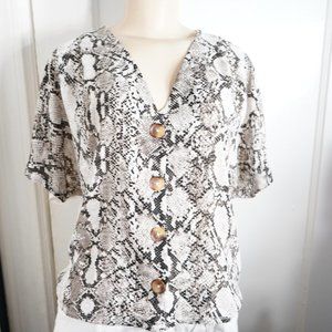 Printed Button Front Dolman Sleeve Tee ANIMALPRINT